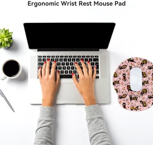 RICHEN Ergonomic Mouse Pad with Wrist Support,Non-Slip Rubber Base for Computer Laptop & Mac,Lightweight Rest for Home,Office & Travel (Flowers Cats)