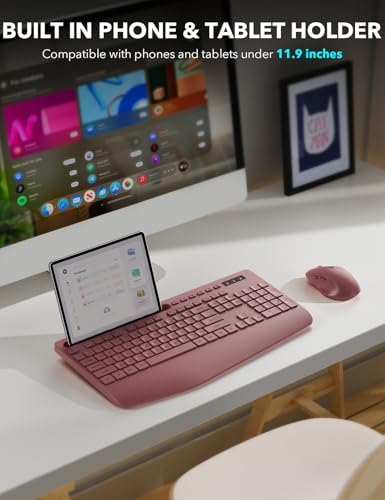 Wireless Keyboard and Mouse Combo - Full-Sized, Ergonomic Wrist Rest