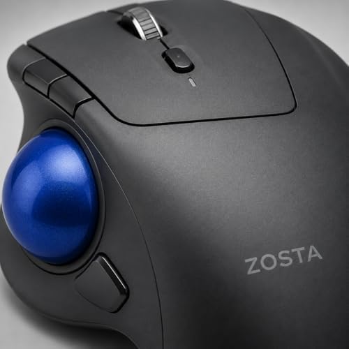 ZOSTA Trackball Mouse Smooth Tracking for PC Laptop, Black-Blue, Bluetooth