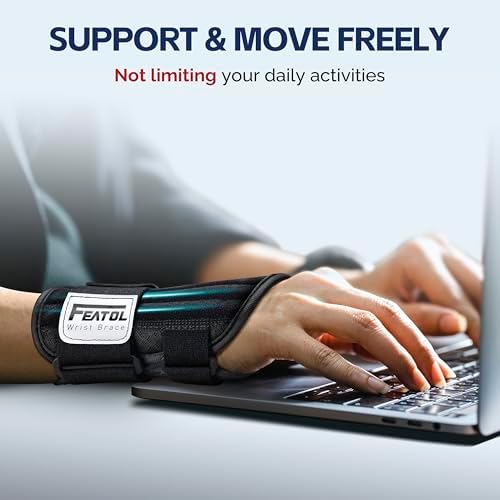 FEATOL 2 Pack Carpal Tunnel Wrist Brace For Work With Wrist Splint, 6.5'' Wrist Brace Night Support For Women Men, Pain Relief For Tendonitis, Arthritis, Pregnancy, Typing, Right and Left Hand, Medium
