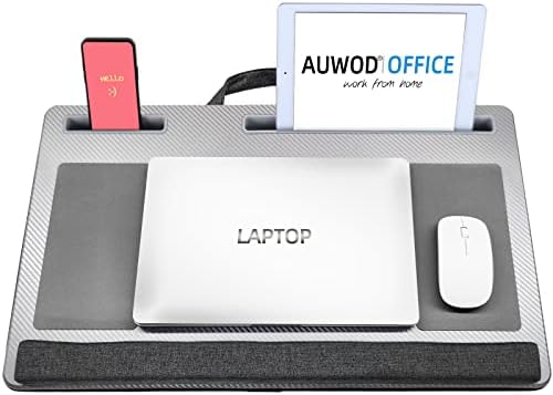 Extra Large Lap Laptop Desk- Home Office Portable LapDesk with Mouse Pad & Wrist Rest for Notebook/MacBook/Tablet, Sofa Bed Working, Writing, Drawing (Carbon Silver, Fit Up to 17-inch Laptops)