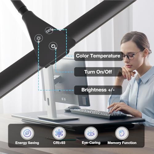 Hensam 31.5in Desk Lamps for Home Office, LED Desk Light with Clamp