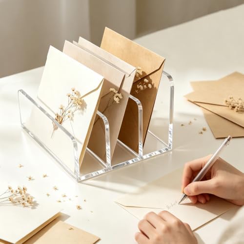 Clear Acrylic Mail Organizer for Desk, 3-Compartment Vertical Letter Sorter and Desktop File Holder for Bills, Envelopes, Documents, Folders, Notebooks, Home Office Countertop