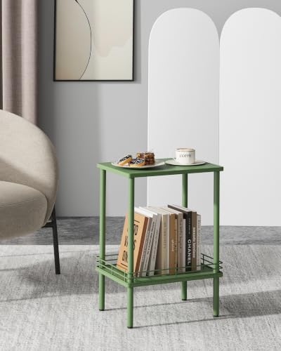 DGSANDGO Modern Small Side Table with Storage, 2-Tier Green End Table