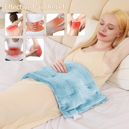 SAROO Massaging Weighted Heating Pad for Back Pain Relief,12"*24",Sky Blue