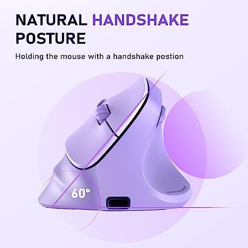MEETION Ergonomic Wireless Vertical Mouse, Rechargeable, Purple