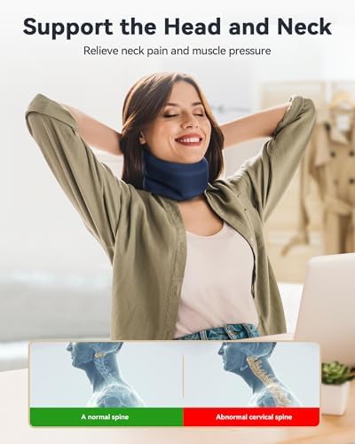 Neck Brace Cervical Collar - Neck Support Brace for Sleeping, Soft Foam Wraps Keep Vertebrae Stable and Aligned for Relief of Cervical Spine Pressure for Women & Men, (15.8-18.1 Inch) Blue