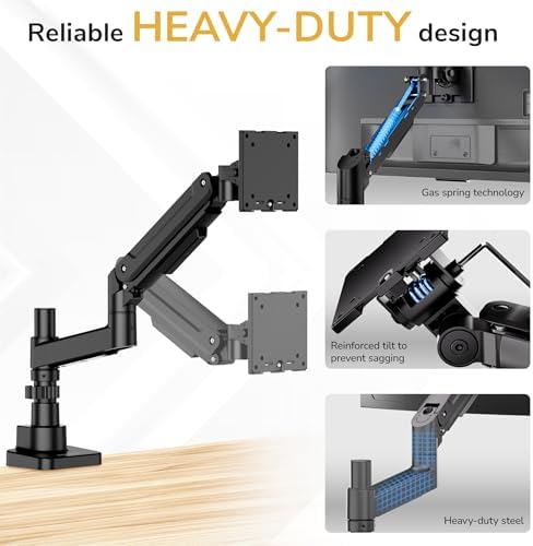 Mount-It! Ultrawide Monitor Desk Mount with Pole, Fits 17–49” Screens, Heavy Duty Height-Adjustable Gas Spring Arm, 44 lbs Capacity, Full Motion, VESA 75/100, Clamp or Grommet
