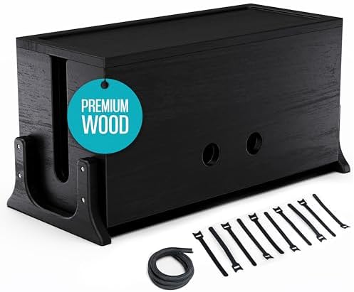 COREMINDED Extra Large Cable Management Box, Wood Cord Hider Box & Organizer for Power Strip, TV Wires & Desk Cable Storage