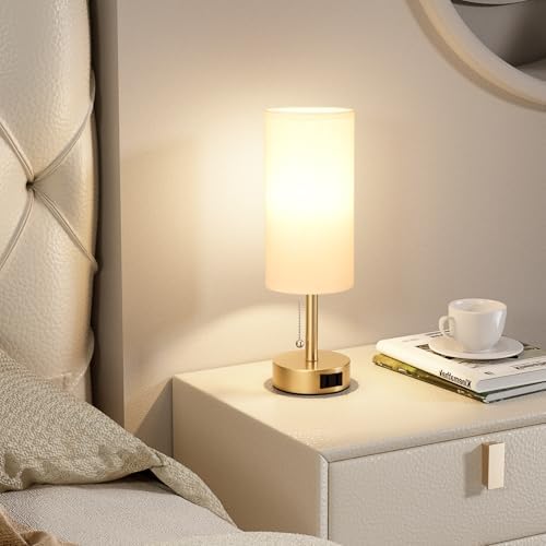 Gold Bedside Table Lamps Set of 2 - Bedroom Lamp for Desk, AC Outlet