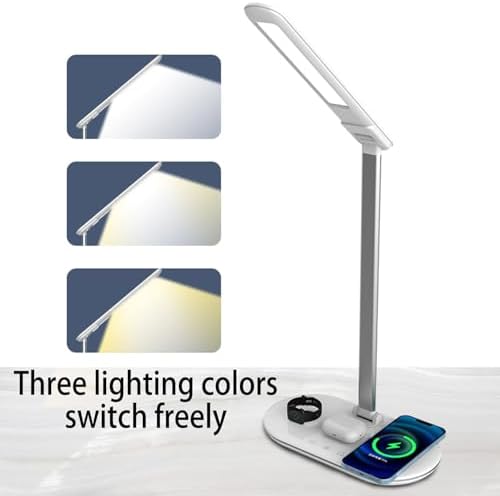 AYI Adjustable Neck Desk Lamp with Charging Station, Dimmable Touch Control LED Light, 3 Color Modes, 120° Wide Angle Lighting for Home Office Bedroom, HYT2096 White.