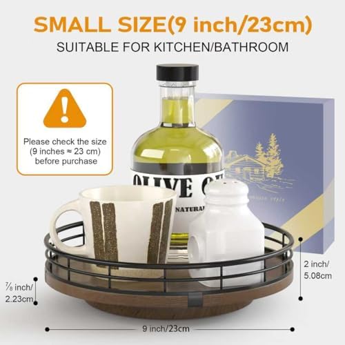 AMH 9-Inch Farmhouse Oak Lazy Susan Cabinet Organizer, Walnut Finish
