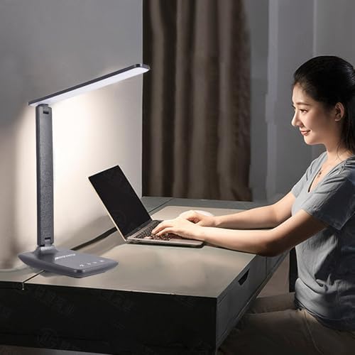 Eye Caring Table Lamp, 180 Adjustable Rotating Foldable Desk Lamp with USB C Charging Port, 5 Color Temperatures 5 Dimming Levels (Black)