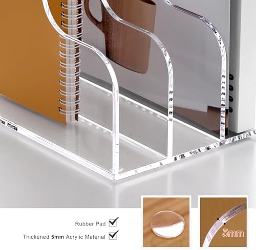 SANRUI Acrylic Desk Organizers, Clear Magazine File Holder, 5 Vertical Compartments A4 Folder Binder Holders Sorter, Office Desktop Workspace Organization Storage Rack for Office Home School