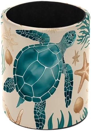 Vintage Turtle Starfish Pen Holder Pencil Organizer Cute Pencil Cup Desk Decor Makeup Brush Holder PU Multifunctional Office Supplies for Home Classroom School