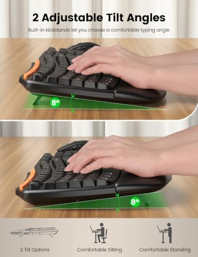 Ergonomic Wireless Keyboard and Mouse Combo, Full Size Wave, Natural Typing