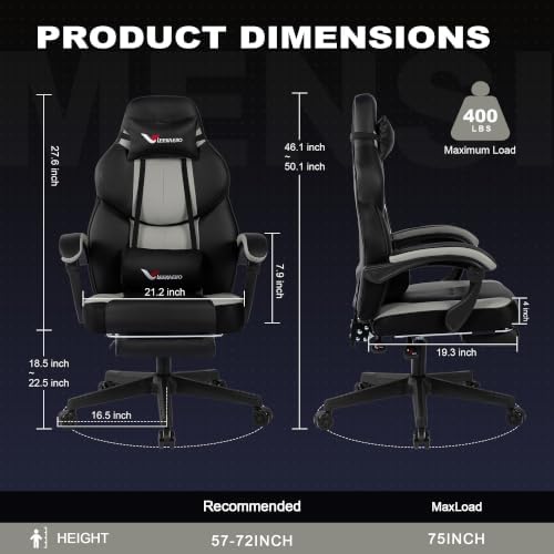 Big and Tall Gaming Chair for Adults, 400 lbs Heavy Duty, 21 in Wide Seat