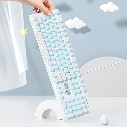 surmen Cute Quiet Keyboard Wired Typewriter Keyboard, Light Up Backlit PC Keyboards with Retro Round Keys Full Size 104 Keys for Office Computer (White)