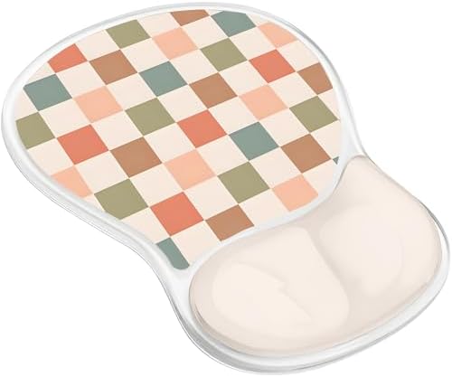 Gel Mouse Pad with Wrist Rest for Mouse Ergonomic Mouse Wrist Rest Non-Slip Silicone Checkered Mousepad with Wrist Support for Computer Desk Gaming Laptop Home Office Desk Accessories Beige Plaid