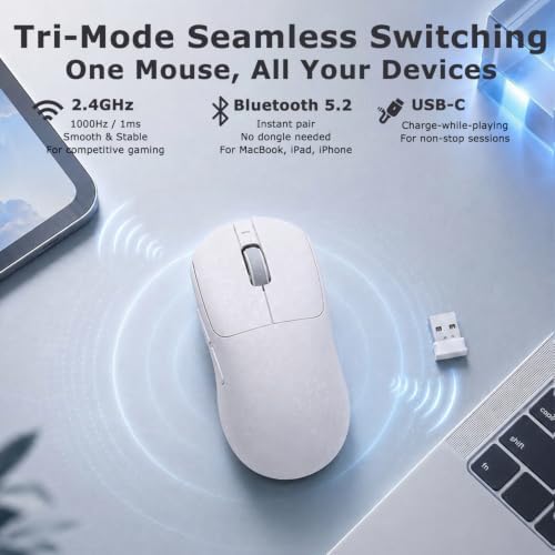 AJ199 Gaming Mouse, 60g Carbon Fiber Shell, Tri-Mode 2.4G/Bluetooth/USB-C