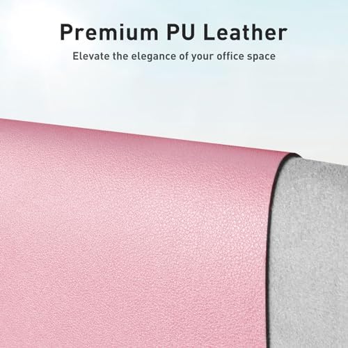 Aothia Faux Leather Desk Mat - Non-Slip PU Leather Desk Blotter, Waterproof Writing Surface, Large Desk Pad for Office & Home (Fairy Pink, 55" x 24")