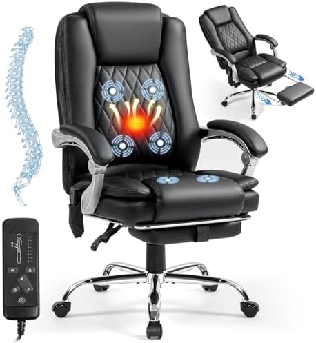 Massage Heated Office Chair with Foot Rest, Executive Desk Chair