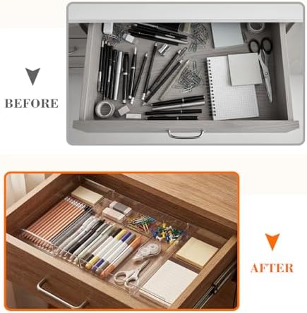 Briwooody 1 Pcs Expandable Drawer Organizer, Clear, 5 Compartments