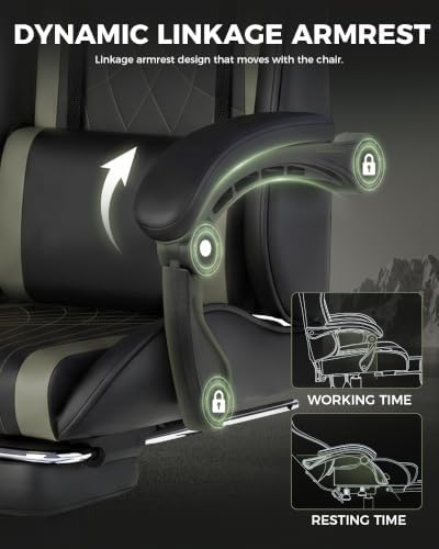 LUCKRACER Gaming Chair with Footrest, Pocket Spring Seat, 90°-135° Reclining Computer Chair with Linkage Armrests, Lumbar Support, Height Adjustment, SGS-Tested Gas Lift, 330 lbs Capacity, Grey