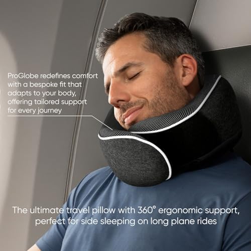 Proglobe Travel Pillow, 100% Memory Foam Airplane Neck Pillow, Dark Grey