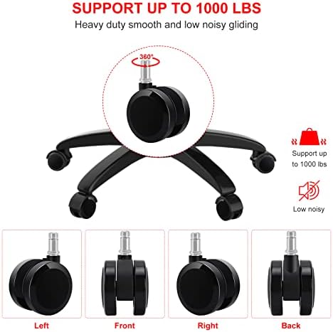 Herman Miller 60mm(2.36") Aeron Chair Caster Wheel Replacement(Set of 5,Black), Heavy Duty, Universal Size, Fit Most Brand Office Chair