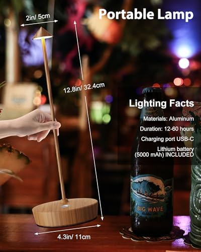 Cordless Table Lamp Rechargeable 6000mAh Battery Outdoor LED Light