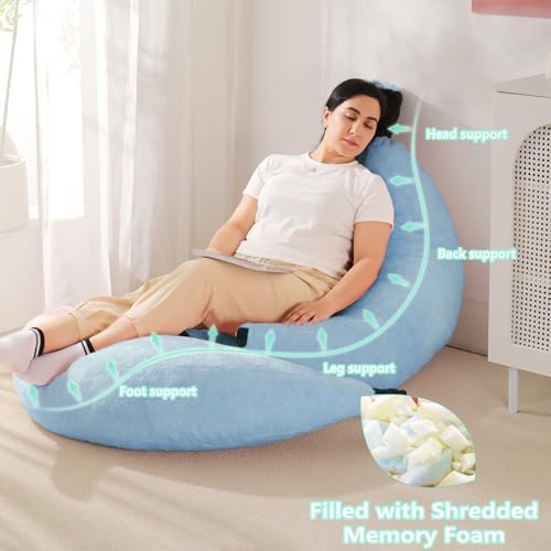 Banana Bean Bag Chair with Ottoman, Floor Sofa Bed with Footrest, Comfy Convertible Lounger for Teens & Adults, Plush Couch for Bedroom, Living Room or Dorm, M-SkyBlue