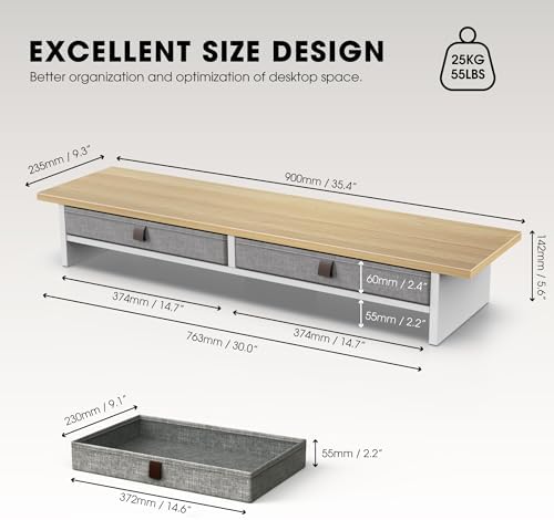 Fenge 35 Inch Monitor Stand with Drawer Storage, Computer Riser for Desk