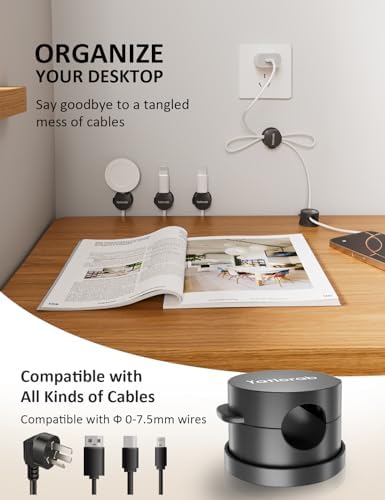 Cable Management Clips, 7-Pack Black Cord Organizers, Desktop Cable Holders Compatible with 0-8mm Wires