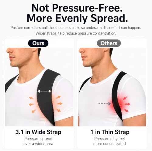 Full Back Posture Corrector for Men – Pull-Back System Posture Brace – Wide Soft Straps, Breathable Mesh, Adjustable Support for Slouching, Rounded Shoulders & Upper Spine Pain Relief