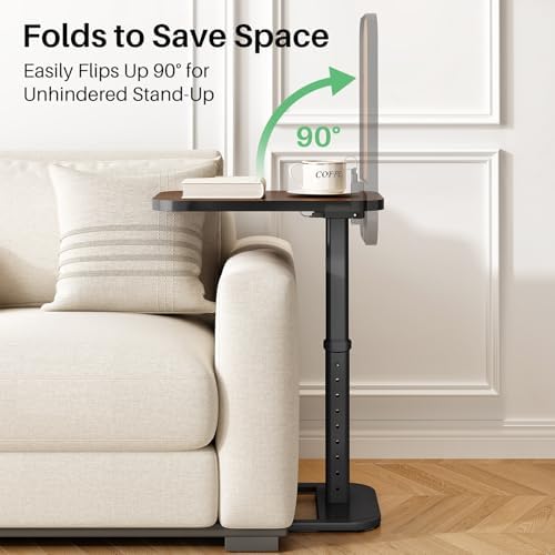 Kitstorack Upgraded TV Tray Table with Panel Lock, 90° Flip-Over Design & Adjustable Height, Sofa Arm Side Table for Eating, Laptop, Couch, Bed, or Small Spaces, Espresso