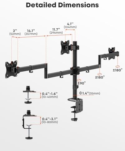 Triple Monitor Mount,Full Motion Arm Fits up to 27 inch
