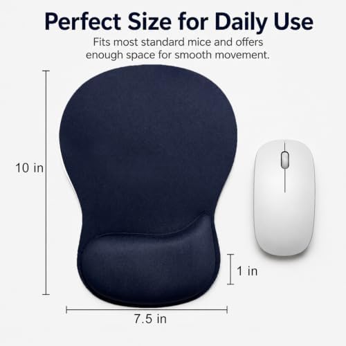 Mouse Pad with Wrist Rest Ergonomic Memory Foam Support, Non-Slip Rubber Base, Comfortable Typing Cushion for Home Office Computer Laptop, Navy Blue