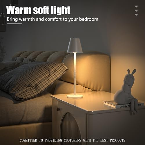 Timjorman 2-Pack Cordless Table Lamps - 5000mAh Rechargeable Battery Operated Desk Lamp, 3-Level Dimmable LED Night Light for Bedroom, Dining, Restaurant - Metal Design (White 2-Pack)