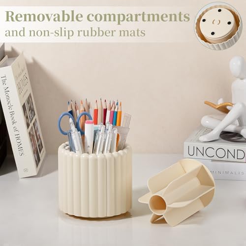 Anyoifax Rotating Pen Holder for Desk Removable Pencil Cup, Small Beige