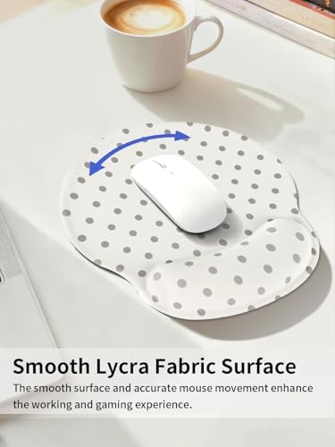Seorsok Cute Polka Dot Mouse Pad with Gel Wrist Support Mouse Pad,Ergonomic Aesthetic,Comfortable Mousepad for Office Game Work Computer,Pain Relief Mousepad with Non-Slip Silicone Base,Beige