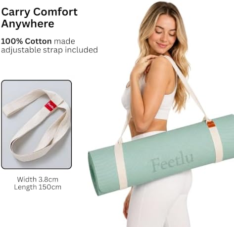 Extra Thick 12mm Exercise Mat, 74" x 26", Non-Slip with a Yoga Strap