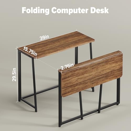 WOHOMO Folding Desk, 39.4" Foldable Computer Table for Small Spaces, Walnut