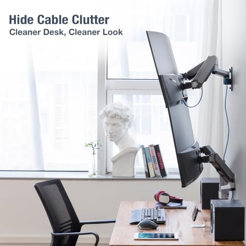 AVLT Dual Monitor Arm Wall Mount for 13-32" Screens, Full Motion - Silver