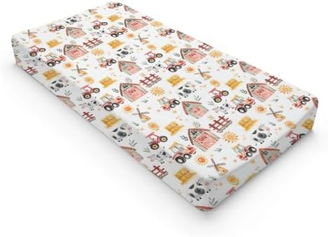 Watercolor Farm Life Cows Tractor Baby Changing Pad Cover, Unisex Farm Animals Nursery Diaper Changing Table Pad Mat Sheet for Boys Girls-16x32