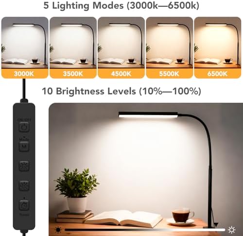 LED Desk Lamp with Clamp, 1200 Lumens Eye-Caring Desk Light for Home Office