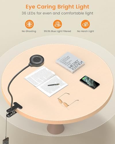 Glocusent 5W Desk Lamp with Remote, 3 Colors & 5 Brightness Reading Lights