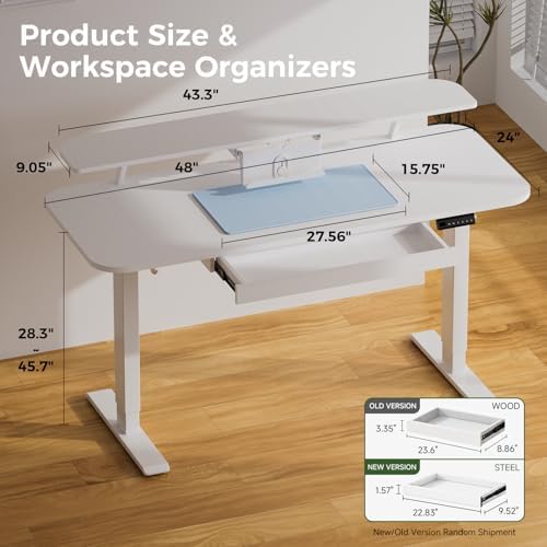 COMHOMA Electric Standing Desk with Drawers, 48 x 24'' Sit Stand up Desk with Monitor Stand, Laptop Stand, Height Adjustable Ergonomic Home Office Computer Desk with Memory Preset Controller