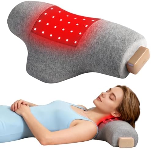 Portable Red Light Therapy Neck Pillow with Infrared, Cervical Spine Pain Relief for Joint Stiffness, Cordless for Home & Travel
