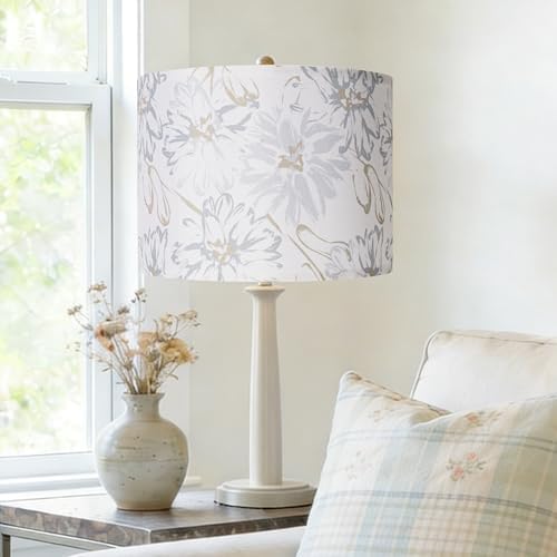 AELS Boho Lamp Shades Set of 2, Floral Fabric Drum Lampshades for Table or Floor Lamps, 13x13x10 Medium Size (Spider Fitter), Easy Assembly Required
